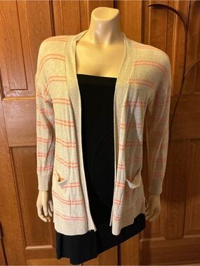 Peyton primrose Light Beige and Coral Stripe Open-Front Women's Cardigan Sweater